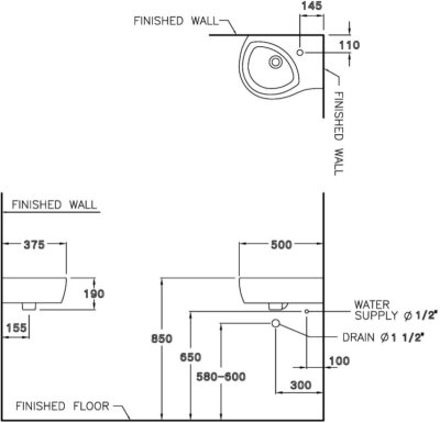 C02797 อ่างล้างหน้า แบบแขวนผนัง รุ่น HER