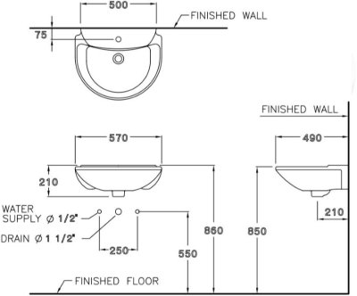 C0237 อ่างล้างหน้า แบบแขวนผนัง รุ่น SASHA