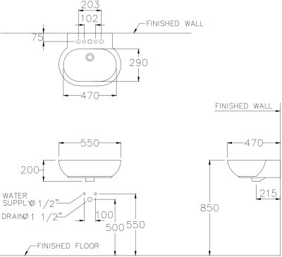 C01557 อ่างล้างหน้า แบบแขวนผนัง รุ่น OLIX