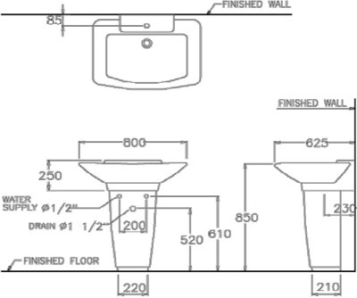 C01467 อ่างล้างหน้า แบบแขวนผนัง รุ่น HERCULES