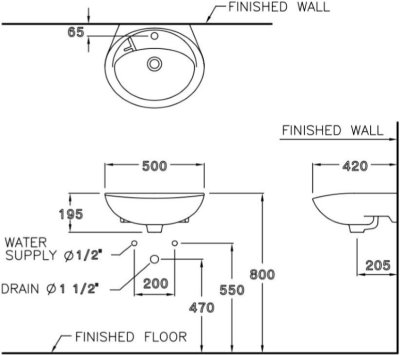 C013 อ่างล้างหน้า แบบแขวนผนัง รุ่น KENSINGTON 20"