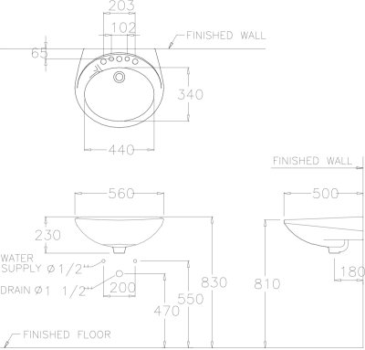 C012 อ่างล้างหน้า แบบแขวนผนัง รุ่น KENSINGTON 22"