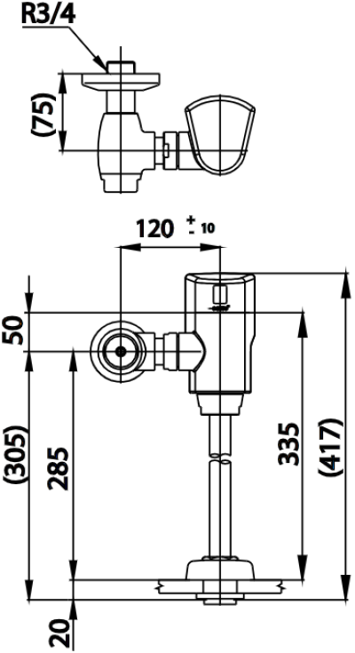 CT485DUF ฟลัชวาล์วอัตโนมัติโถปัสสาวะชาย