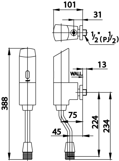 CT482S ฟลัชวาล์วอัตโนมัติโถปัสสาวะชาย ( ระยะติดตั้ง 45 มม.)