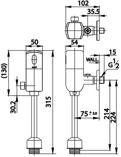 CT4803P ฟลัชวาล์ว ระยะติดตั้ง 75 มม. แบบเซ็นเซอร์ DC