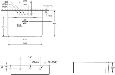 TF-0550NH-WT อ่างล้างหน้า แบบแขวนผนัง รุ่น CONCEPT CUBE (ไม่เจาะรูก๊อก)