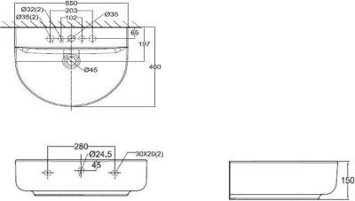 TF-0553-WT อ่างล้างหน้า แบบแขวนผนัง รุ่น CONCEPT D-SHAPE