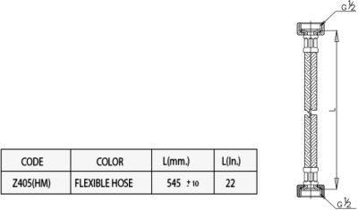 Z405(HM) สายน้ำดีอ่างล้างหน้าสเตนเลสถักยาว 22 นิ้ว