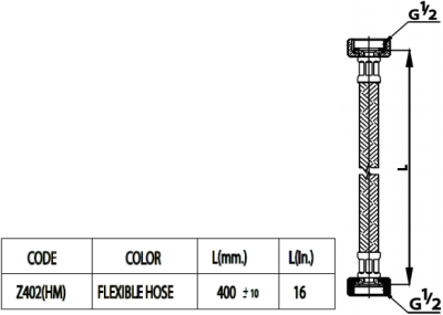 Z402(HM) สายน้ำดีอ่างล้างหน้าสเตนเลสถักยาว 16 นิ้ว