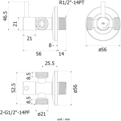 HFVJC-9120K14 STOP VALVE 3 ทาง พร้อมฝาครอบ รุ่น BONNY