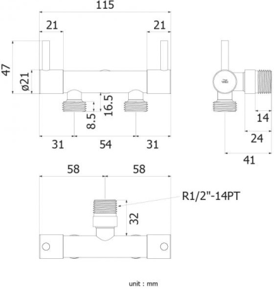 HFVJC-9120K16 STOP VALVE 3 ทาง แบบวาล์วคู่ รุ่น BONNY