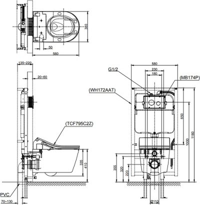CWT542UW8 โถสุขภัณฑ์แขวนผนัง พร้อมฝา WASHLETTM และระบบชำระล้างอัตโนมัติ