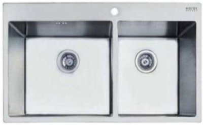 KK-03-020H-63 ชุดอ่างซิงค์ทรงเหลี่ยม แบบ 2 หลุมไม่มีที่พัก SUS304 หนา 1 พร้อมท่อน้ำทิ้ง+โฟมเส้น+คลิปล๊อค 880x500x200 มม.