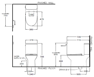 C126227(N) สุขภัณฑ์ แบบสองชิ้น 4.5 ลิตร รุ่น MOOD TOUCHLESS