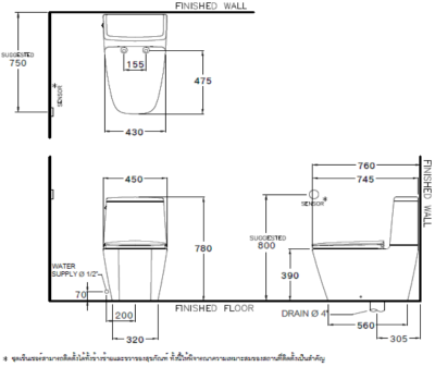 C135137(N) สุขภัณฑ์ แบบสองชิ้น 4.5 ลิตร รุ่น HERCULES TOUCHLESS