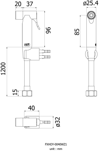 FXHOY-0040WZ1 ชุดหัวฉีดชำระ สีขาว รุ่น CROP