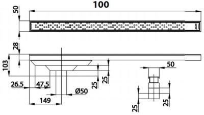 CT699Z1(100CM.) รางน้ำทิ้งกันกลิ่นหน้าแคบพิเศษสำหรับท่อพีวีซีขนาด 2.5 นิ้ว (หน้าแปลน 5 ซม. X 100 ซม.)