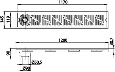 CT654Z3P รางน้ำทิ้งกันกลิ่นสำหรับท่อพีวีซีขนาด 2-3.5 นิ้ว (หน้าแปลน 5.7 X 47.2 นิ้ว)