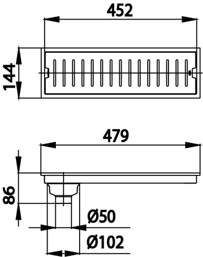 CT644Z4P(HM) รางน้ำทิ้งกันกลิ่นสำหรับท่อพีวีซีขนาด 2-3.5 นิ้ว (หน้าแปลน 5.7 X 18.9 นิ้ว)