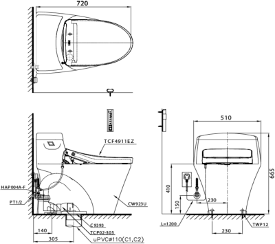 CW923UW6 สุขภัณฑ์ แบบชิ้นเดียว 4.8 ลิตร