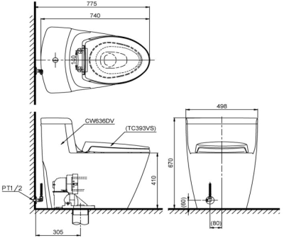 CW636UV2 สุขภัณฑ์ แบบชิ้นเดียว 3/4.5 ลิตร