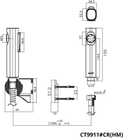 CT9911#CR(HM) สายฉีดชำระ สีโครเมี่ยม