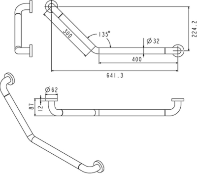 FBVHC-TS792E ราวทรงตัวสเตนเลส135องศา OD32มม.ขนาด300x400มม.SSขวาอย่างเดียว