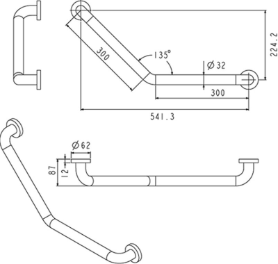 FBVHC-TS792D ราวทรงตัวสเตนเลส135องศา OD32มม.ขนาด300x300มม.SS