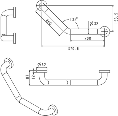 FBVHC-TS792C ราวทรงตัวสเตนเลส135องศา OD32มม.ขนาด200x200มม.SS