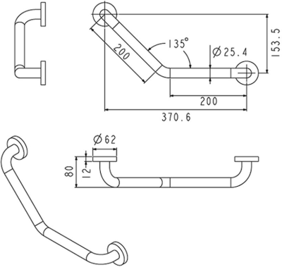 FBVHC-TS792B ราวทรงตัวสเตนเลส135องศา OD25มม.ขนาด200x200มม.SS
