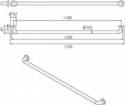 FBVHC-TS790I ราวทรงตัวสเตนเลส เส้นผ่านศูนย์กลาง 32มม.ขนาด 1200มม.SS