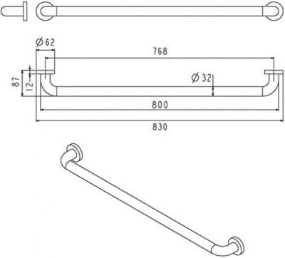 FBVHC-TS790H ราวทรงตัวสเตนเลส เส้นผ่านศูนย์กลาง 32มม.ขนาด 800มม.SS