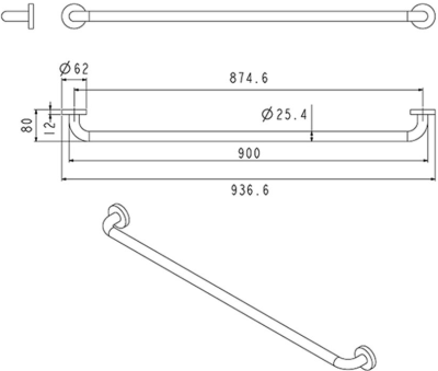FBVHC-TS790F ราวทรงตัวสเตนเลส เส้นผ่านศูนย์กลาง 25มม.ขนาด 900มม.SS