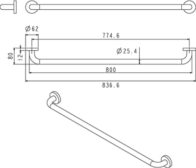 FBVHC-TS790E ราวทรงตัวสเตนเลส เส้นผ่านศูนย์กลาง 25มม.ขนาด 800มม.SS