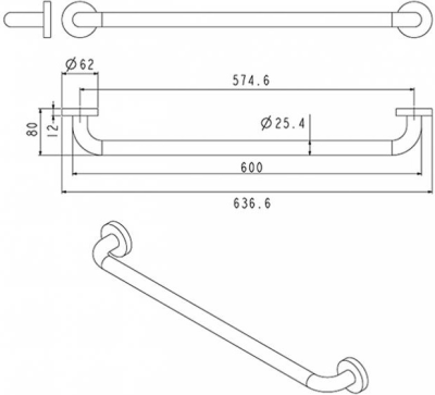 FBVHC-TS790D ราวทรงตัวสเตนเลส เส้นผ่านศูนย์กลาง 25มม.ขนาด 600มม.SS