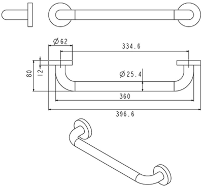 FBVHC-TS790B GRAB BAR C-TS790 OD25xL360MM.SS