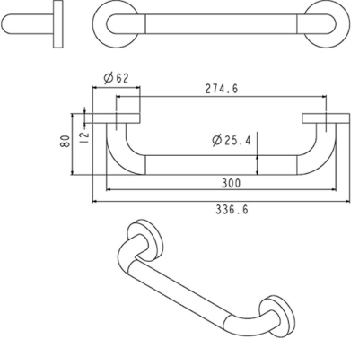 FBVHC-TS790A GRAB BAR C-TS790 OD25xL300MM.SS
