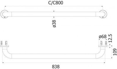 FBVHC-T790LS ราวทรงตัวสแตนเลส เส้นผ่านศูนย์กลาง 38 มม.ขนาด 800 มม.