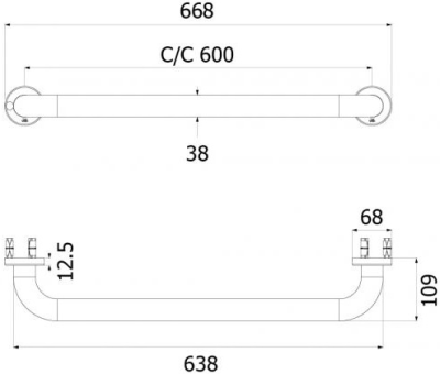 FBVHC-T790AS ราวทรงตัวสแตนเลส เส้นผ่านศูนย์กลาง38มม.ขนาด600มม.
