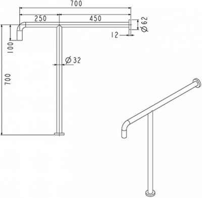 FBVHC-TS793B ราวทรงตัวสเตนเลส เส้นผ่านศูนย์กลาง 32มม.ขนาด700x700มม.SS