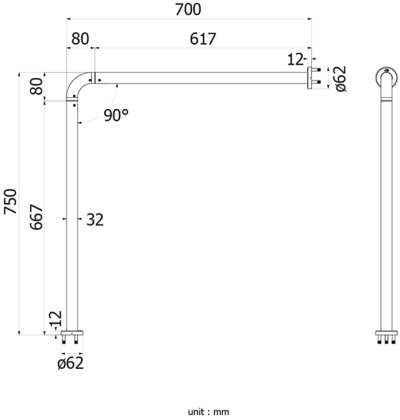 FBVHC-TS794B ราวทรงตัวสเตนเลส เส้นผ่านศูนย์กลาง 32มม.ขนาด700x750มม.SS