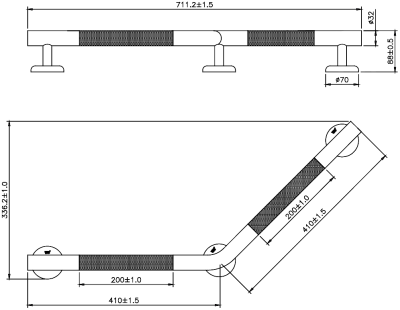 HR-5101-2-41 ราวกันลื่น แบบตัว V (OD 32มม) รุ่น ไม้สัก (TEAK-304)
