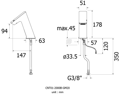 CNT01-2000B-GM20 ก๊อกน้ำเย็นอ่างล้างหน้า แบบเซ็นเซอร์ (แบตเตอรี่) รุ่น ULTRA