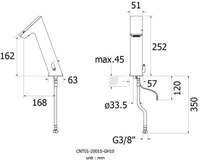 CNT01-2001S-GH10 ก๊อกผสมอ่างล้างหน้า แบบเซ็นเซอร์ (แบตเตอรี่+โซลาร์เซลล์) รุ่น ULTRA EXPERT