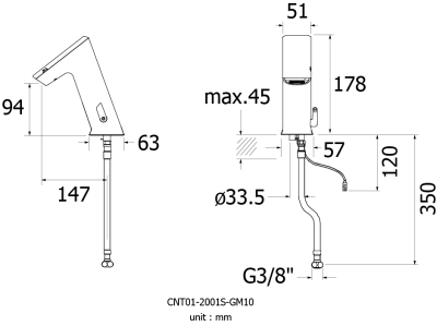CNT01-2001S-GM10 ก๊อกผสมอ่างล้างหน้า แบบเซ็นเซอร์ (แบตเตอรี่+โซลาร์เซลล์) รุ่น ULTRA EXPERT