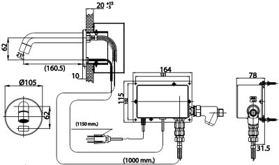 CT538DC ก๊อกเดี่ยวอ่างล้างหน้าอัตโนมัติแบบติดผนัง(ใช้แบตเตอร์รี่)
