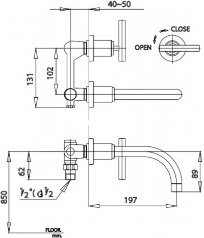 CT105C20 ก๊อกเดี่ยวอ่างล้างหน้าชนิดติดผนัง รุ่น CROSS