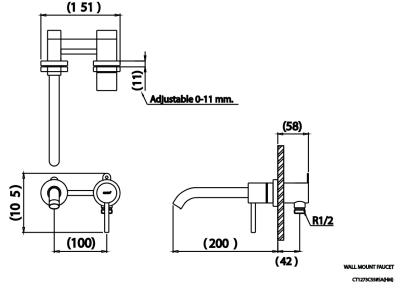CT1273C55#SA(HM) ก๊อกอ่างล้างหน้าติดผนัง(น้ำเย็น) รุ่น TITUS