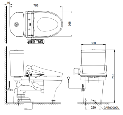CST340UW1R สุขภัณฑ์ แบบสองชิ้น 4.8/3 ลิตร+TCF23710ATH