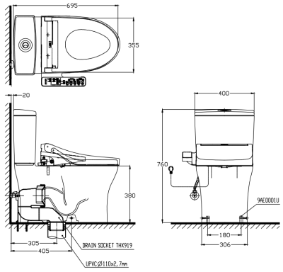 CST920UW2R สุขภัณฑ์ แบบสองชิ้น 4.5/3 ลิตร+TCF23410ATH